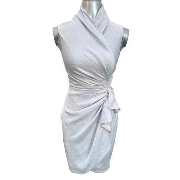 All Saints Dresses & Skirts - AllSaints Cancity Ruched Wrap Dress Size 2 Light Gray Sleeveless Draped Cocktail